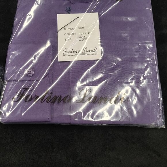 MEN'S FORTINO LANDI PURPLE BANDED COLLAR DRESS SHIRT. REGULAR FIT. - Picture 4 of 4
